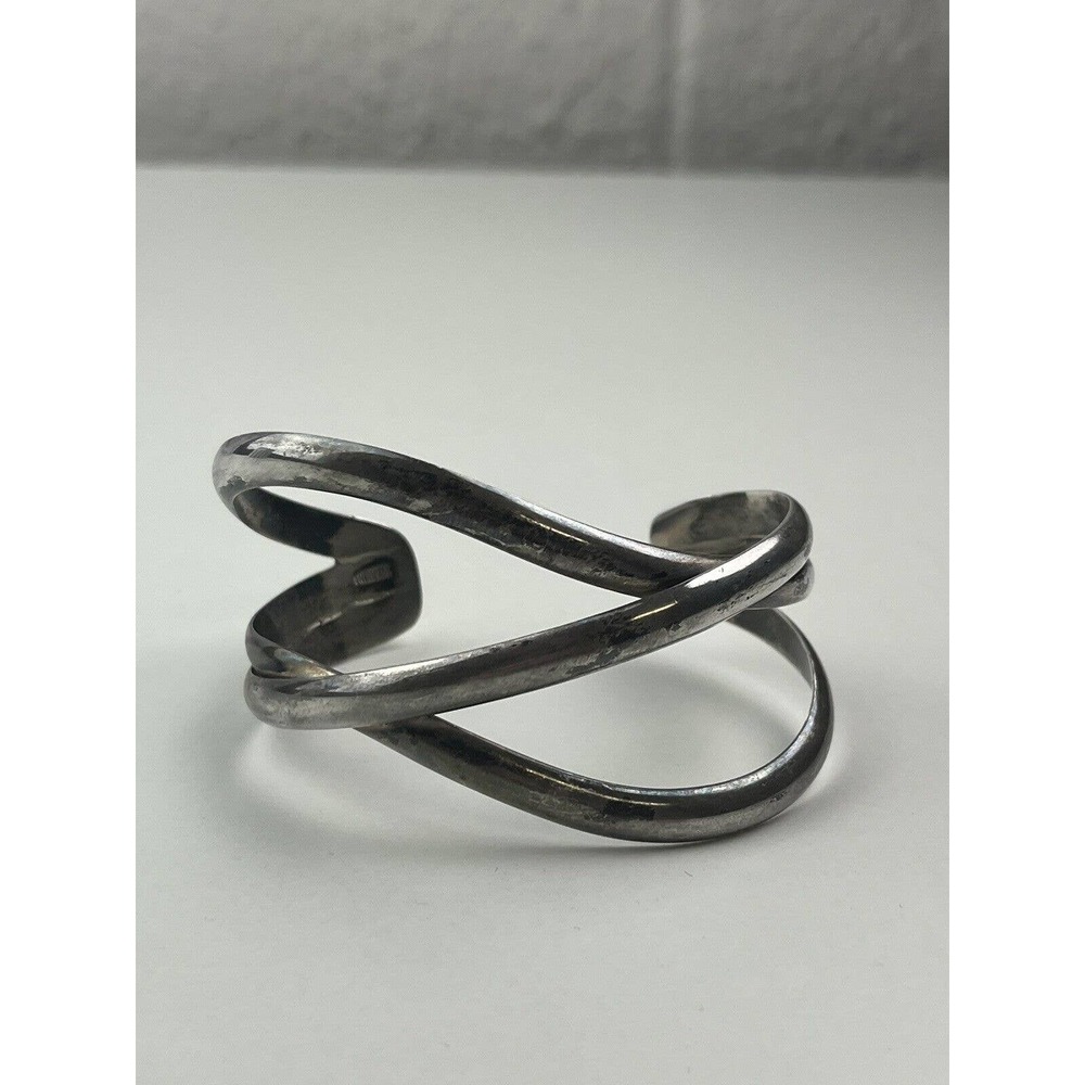 Vintage Sterling Silver Waves Cuff Modern Bracelet 39g - Picture 4 of 10